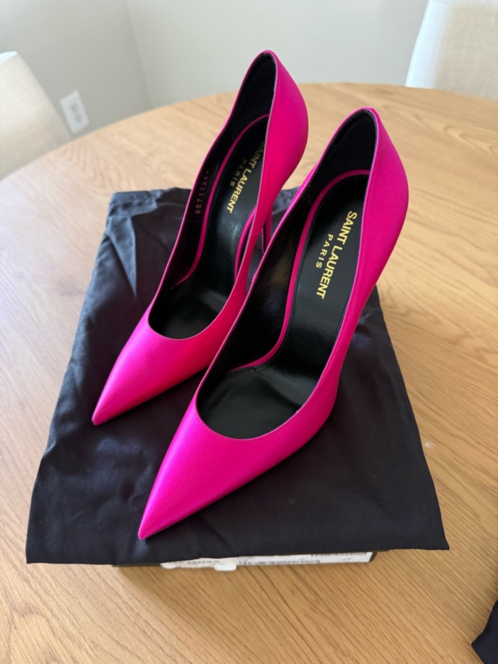 Saint Laurent Hot Pink Pointed-Toe Satin Pumps